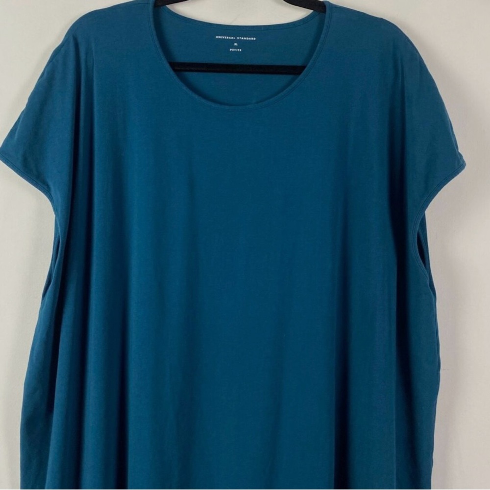 Universal Standard Geneva Dress Teal Asymmetric Size XL Petite Short Sleeve, 24 - Picture 2 of 6